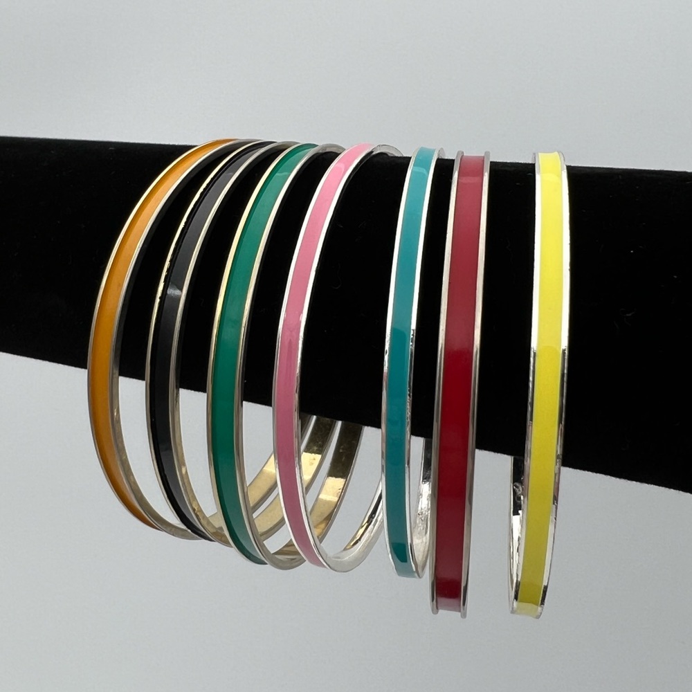 Colorful Enamel Slim Bangle Bracelet Set - Assorted Colors